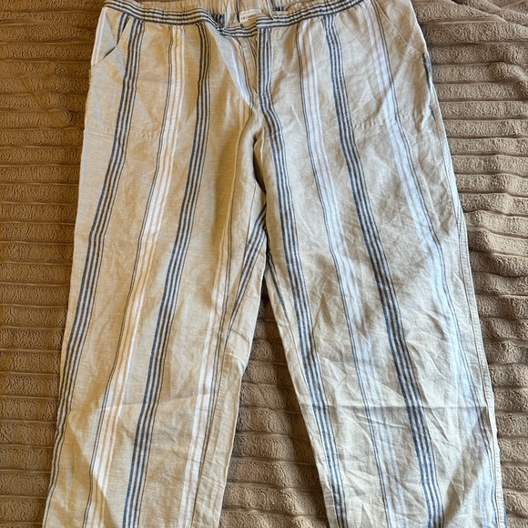 Liz Claiborne Pants - Liz Claiborne Striped Tan and Blue Women's Linen Pants